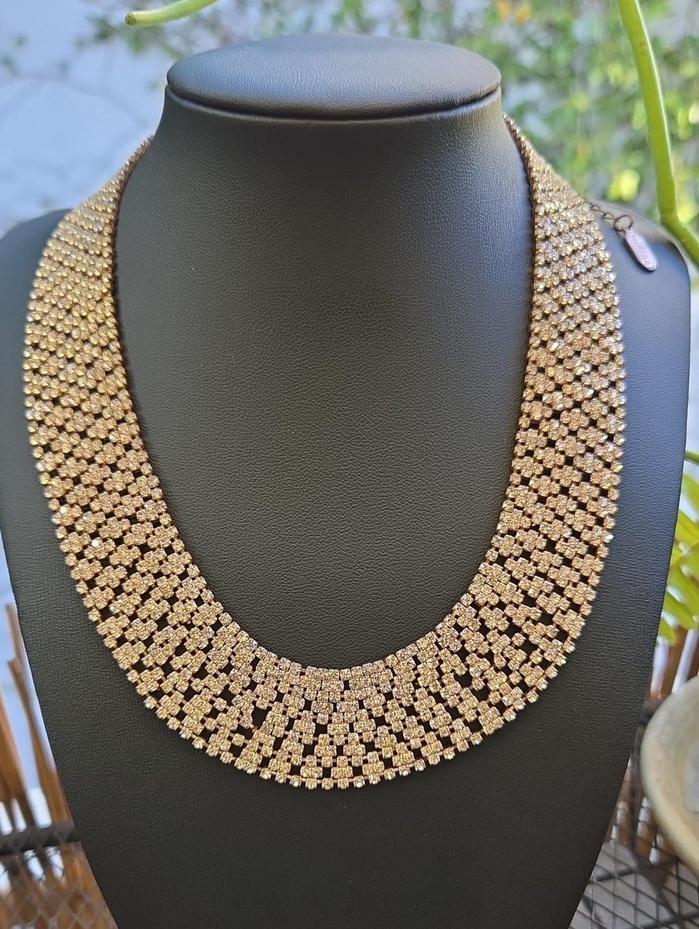 Natasha Gold-Tone Layered Crystal Collar Necklace